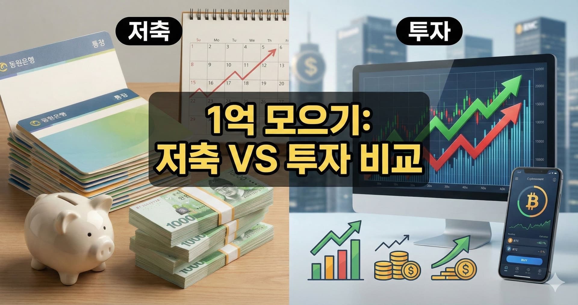 1억 모으기 저축 vs 투자 비교