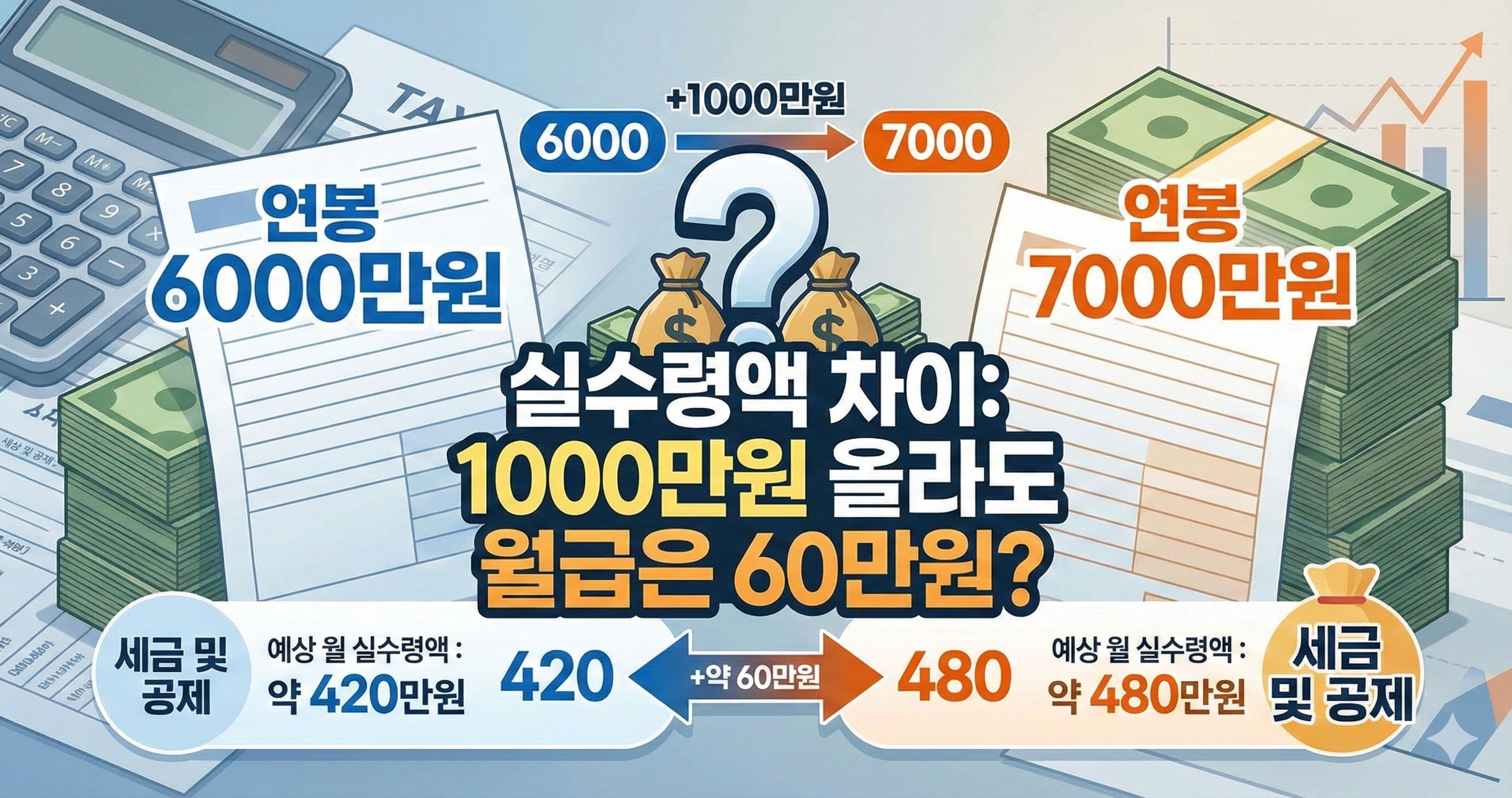 연봉 6000만원 vs 7000만원 실수령액 차이